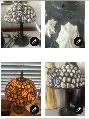 signed Richard Hoosin Tiffany-Style  shell Table Lamp  vintage